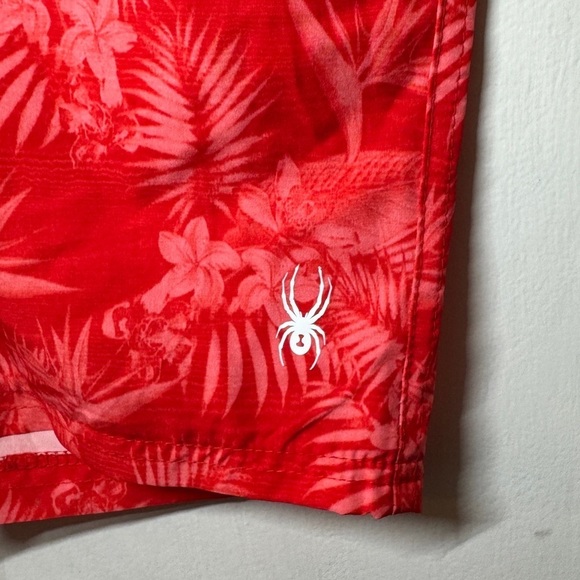 Spyder Boys Red Blue Striped Tropical Floral Drawstring Swim Shorts Size XL - Picture 4 of 15